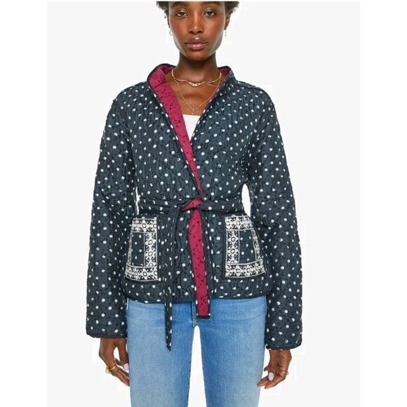 Mother Denim Tamil Raven Dot Silk Jacket Alix of Bohemia Size Large Silk Boho - Picture 1 of 16